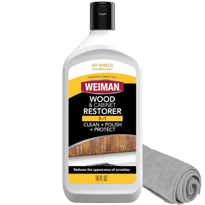 Weiman Wood and Cabinet Restorer 3-In-1 Bundle - Removes Dirt, Residue, Dust, Reduces Scratches, Restore Shine, Prevent Fading, UV Shield Technology, Safe for Antique Wood, Tables, Chairs, Cabinets