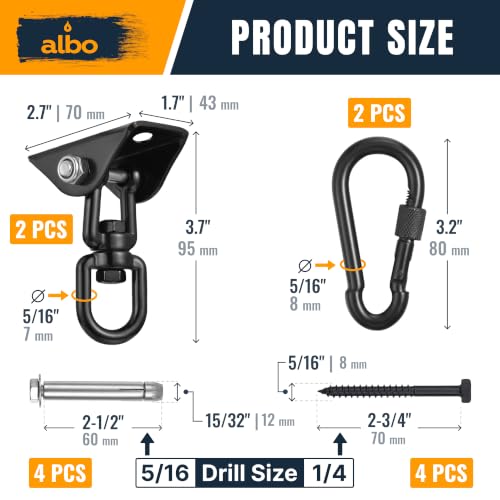Albo Heavy Duty Swing Hangers 2 Pack, 2650 LBS - color: Black, size: 2 Pieces
