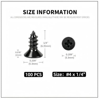 #4 x 1/4 [100 Pack] Flat Head Phillips Drive Self Tapping Screws, Sheet Metal Screws, Black Oxide, 304 Stainless Steel (18-8), Corrosion Resistant Screw for Wood, Sheet Metal and More - size: #4 x 1/4