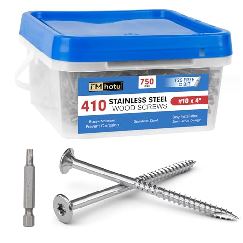 #10 x 4 Stainless Steel Deck Screws, 750Pcs 410 Grade Stainless Steel - size: #10 × 4"