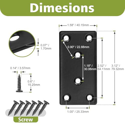 80 x 40 x 2mm Flat Mending Plate - Stainless Steel - Black - 12Pcs - color: Black, size: 80 x 40 x 2mm