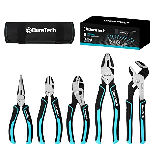 DURATECH 5-Piece Pliers Set, Cr-Ni Pliers Tool with Storage Rolling Pouch