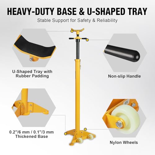 YELLOW JACKET 3/4 Ton Underhoist Support Stand with Two Wheels, Lifting from 43.3" to 70.9", Bearing Mounted Spin Handle, Contoured Saddle, Supports Vehicle Components, Self-Locking Screw - size: 3/4 ton with Two Wheels
