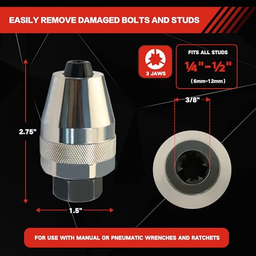 Damaged Bolt and Stud Extractor Tool, Grips and Removes 1/4” to 1/2” Studs