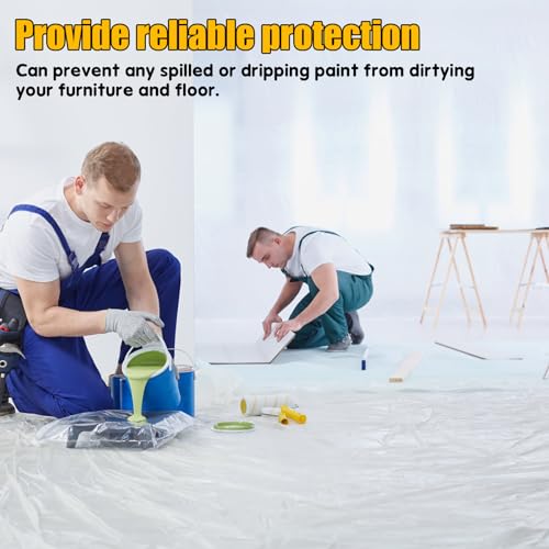 8 Pack Extra Large Plastic Drop Cloths for Painting Disposable Plastic Cover