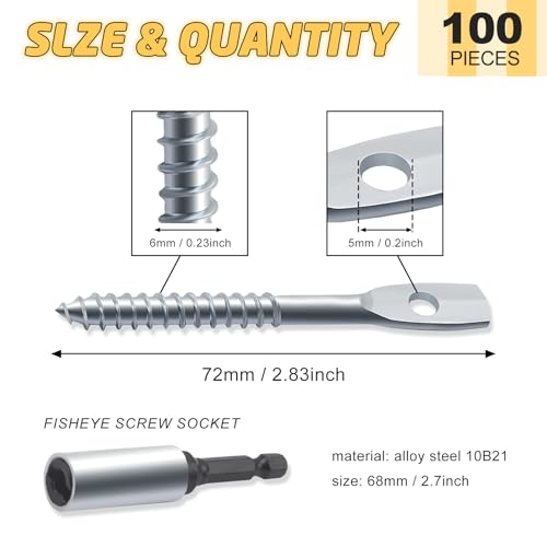 100Pack Eye Lag Screw with 1Pcs Eye Lag Driver 2" Eye Lag Screws Zinc Plated Carbon Steel Eye Lag Wood Screw Drop Ceiling with Attaching Hanger Wire to Joists