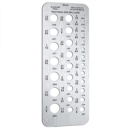 Weewooday Drill Bit Gauge 29 Hole Stainless Steel 1/16-1/2'', Silver - color: Silver