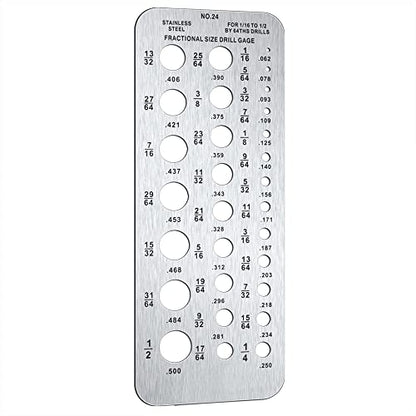 Weewooday Drill Bit Gauge 29 Hole Stainless Steel 1/16-1/2'', Silver - color: Silver