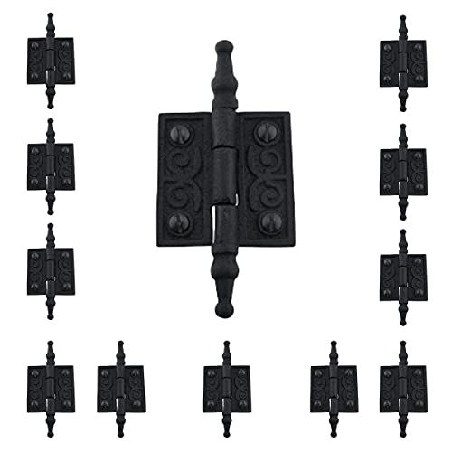 Renovators Supply Manufacturing Black Cabinet Door Hinge 2 in. Rust Resistant Wrought Iron Butt Hinge Victorian Steeple Tip Flush Mount Hinges with Hardware, Pack of 12 - size: 2 inches - Pack of 12
