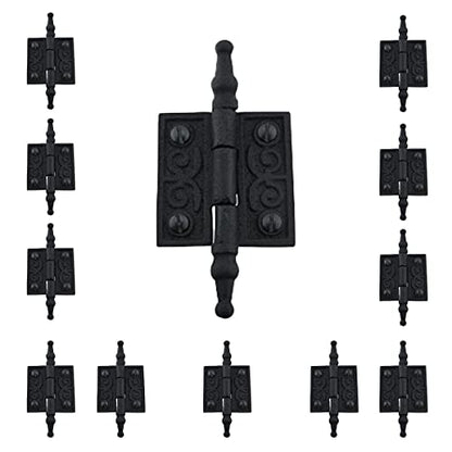 Renovators Supply Manufacturing Black Cabinet Door Hinge 2 in. Rust Resistant Wrought Iron Butt Hinge Victorian Steeple Tip Flush Mount Hinges with Hardware, Pack of 12 - size: 2 inches - Pack of 12