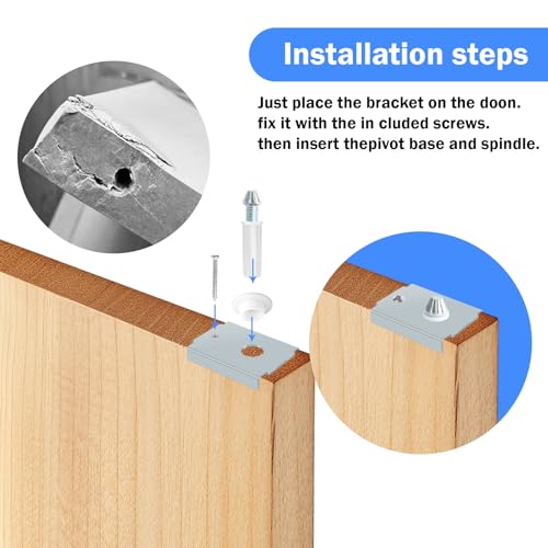 Bifold Door Repair Kit for 1-3/8" Wood Bifold Closet Doors, Bottom Pivot Bracket Replacement with Adjustable Bottom Pivot Screws, Includes Metal Repair Brackets & Pivot Washers, 4 Pack