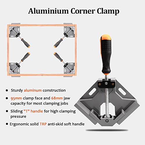 2 Pack Right Angle Clamp - 90 Degree Clamps for Woodworking, Single Handle Aluminum Alloy Corner Clamp with Adjustable Swing Jaw for Welding, Wood-Working, Drilling, Crafting Project - style: 2-Pack