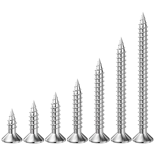 Wensilon (700Pcs) #6x5/8 Wood Screw Quick Metal Self Tapping Flat Head 304 Stainless Steel - color: Silver, size: #6x5/8