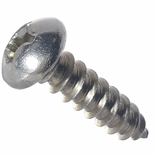 #10 x 1 Round Head Sheet Metal Screws, Phillips Drive, Stainless Steel 18-8, Full Thread, Bright Finish, Self-Tapping, Type A, Quantity 100 By Fastenere - size: #10 x 1"(100 PACK)