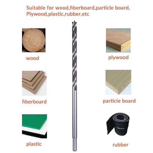 NordWolf 7-Piece 12" Extra Long Brad Point Wood Drill Bit Set, Double Lands & Double Flutes Design for Cutting Wood, PVC, Resin, MDF and Drywall, SAE Sizes 1/8" to 1/2" - size: 1/8" to 1/2" (7 Pcs)