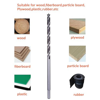 NordWolf 7-Piece 12" Extra Long Brad Point Wood Drill Bit Set, Double Lands & Double Flutes Design for Cutting Wood, PVC, Resin, MDF and Drywall, SAE Sizes 1/8" to 1/2" - size: 1/8" to 1/2" (7 Pcs)