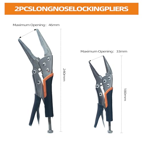 5-Piece Locking Pliers Set, 5", 7" & 10" Curved Jaw Adjustable Vise Grip Pliers and 7" & 9" Long Nose Welding Clamps for DIY Projects,Mechanic and Woodworking - size: L 5-10 inch w/ rubber handle