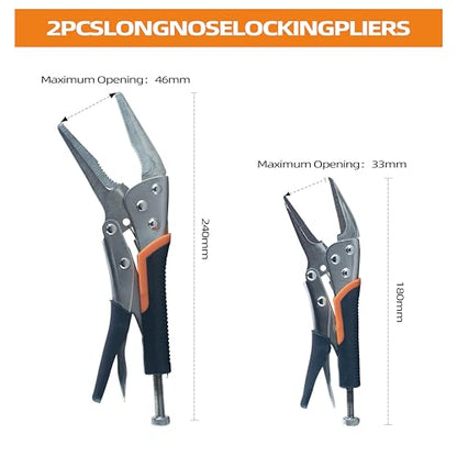 5-Piece Locking Pliers Set, 5", 7" & 10" Curved Jaw Adjustable Vise Grip Pliers and 7" & 9" Long Nose Welding Clamps for DIY Projects,Mechanic and Woodworking - size: L 5-10 inch w/ rubber handle