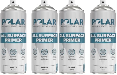 Polar All Surface Primer Matte White - 2 x 13.5 Fl Oz - Ideal for Wood, Metal, Plastic, Brick - Enhanced Adhesion & Quick Drying (Pack of 2) - color: White, size: 13.5 Fl Oz (Pack of 4)