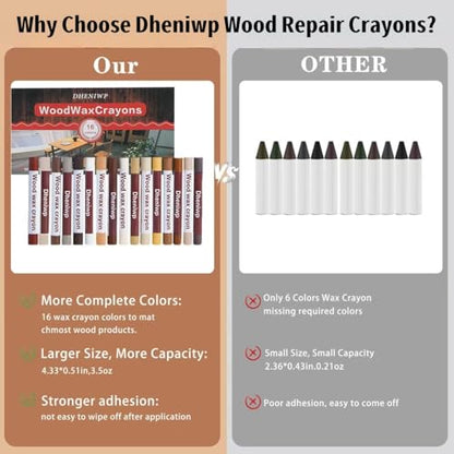Wood Filler Sticks & Scratch Repair Kit - 16 Colors Wood Repair Crayons for Scratches, Holes on Furniture, Floors, Doors | Quick Fix