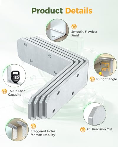 3"x3"x1.2" L Brackets for Wood, 150LB, Galvanized 8 Pack - color: Galvanized-8PCS