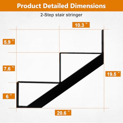Steel Stair Riser 2 Step, 19.5" H Metal Stair Stringers for Deck - size: 2 Step