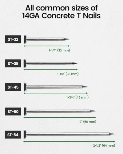 meite 14 Gauge Concrete T Nails, 2-1/2 Inch 400PCS x 20 Boxes - size: 2-1/2" Length