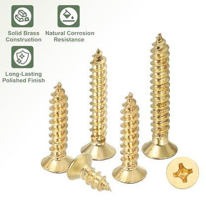 Brass Wood Screws Self Tapping Screws, M2 x 5 mm Flat Cross Head Fit for Door Hinges Electronics Furniture (100 Pack, Gold Tone) - size: M2 x 5 mm