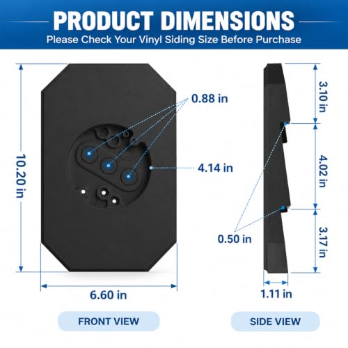 Podoy Vinyl Siding Mounting Block with Built-in Electrical Box (Black) - size: 1, style: Black