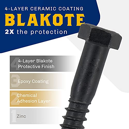1/2" x 5”, 25-Piece Black Lag Bolts, Rustproof 4-Layer Ceramic BLAKOTE, 2X Protection of Galvanized Lag Screws, for Decks Pergolas by Makers Bolt - size: 1/2 x 5