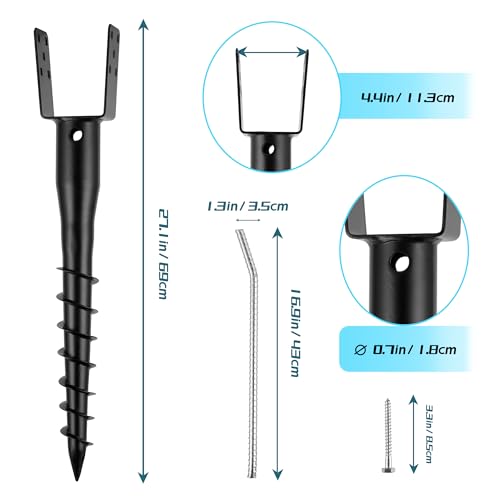 No Dig Ground Screw Anchor - Black U Shaped Post Stake for 4x4 Wood Posts, Includes Lag Bolts & 27" Rebar, for Mailbox Posts and Fence Posts Anchor, 2 Pack - size: 27"(2 Pack)