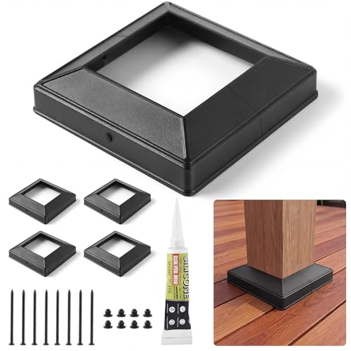 4-Pack Aluminum 4x4 Deck Post Base Cover, Split Post Trim Black - color: Black Minimalist Style