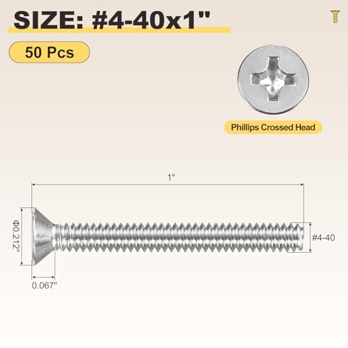 METALLIXITY #4-40x1 Phillips Flat Head Bolts 304 Silver 50Pcs - color: Silver, size: #4-40x1"