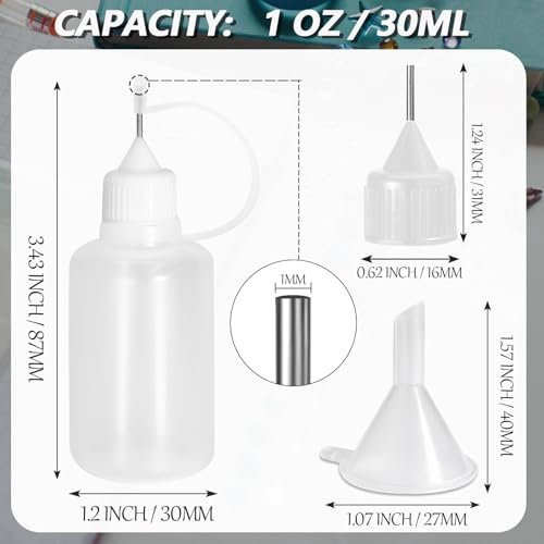 30ml Precision Tip Bottles, 12 Pcs White 2 Funnels - size: 30ml