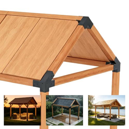 6 PCS Iron Pergola Brackets with 4 Post Bases & Covers - size: 14-Pc Gable Kit: 6P Brackets+4P Base&Cover