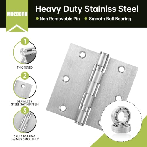 3 Pack Door Hinges 3 x 3 Inches, Heavy Duty Stainless Steel Ball Bearing Hinges with Screws, Non Removable Pin, Brushed Nickel, Smooth and Quiet - size: 3x3inch - 3 Pack