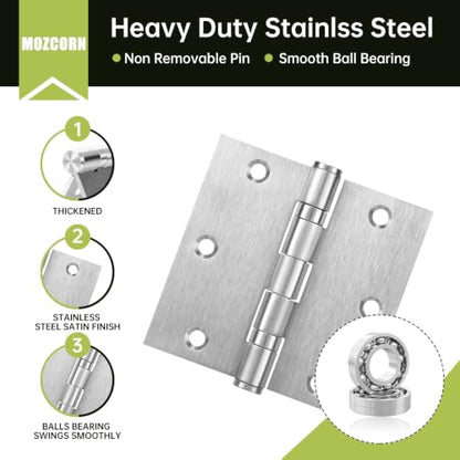 3 Pack Door Hinges 3 x 3 Inches, Heavy Duty Stainless Steel Ball Bearing Hinges with Screws, Non Removable Pin, Brushed Nickel, Smooth and Quiet - size: 3x3inch - 3 Pack