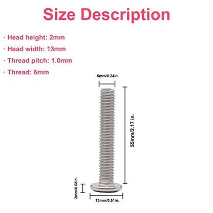 cSeao 12pcs M6 55mm Phillips Bolts Machine Screws 304 Stainless Steel for Furniture Connecting Table Bed - size: M6x55mm 12pcs, style: Phillips