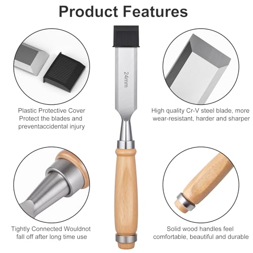 4 Piece Wood Chisel, Wood Woodworking Tools Set, Bevel Edge Chisels Sets