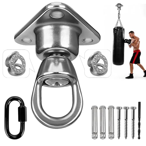 Heavy Bag Hanger,Stainless Wall Ceiling Mount Hook 180°/360° Rotation Wood Beam Holder Body Weight Strength Training Systems, Aerial Yoga Swing & Hammock - size: 3-holes with 360° rotation
