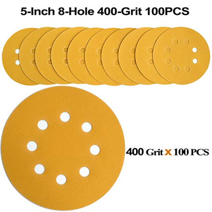 5-Inch 8-Hole Hook and Loop Sanding Discs 400-Grit, 100-Pack