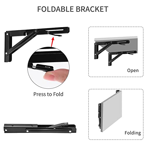 YUMORE 8 Inch Folding Shelf Bracket, Heavy Duty L Bracket, Black, 2 Pack - color: Black, size: 8 Inch