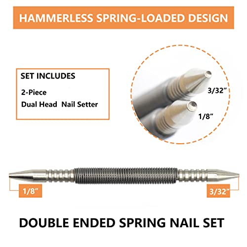WHLLING 2-Piece Dual Head Combo Nail Setter, 3/32″& 1/8″Spring Nail Set