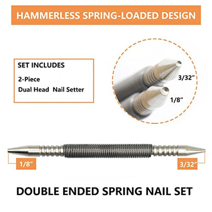 WHLLING 2-Piece Dual Head Combo Nail Setter, 3/32″& 1/8″Spring Nail Set