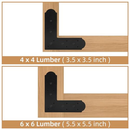 L Shape Steel Flat Bracket, 4 Pcs 10" X 10" Flat Fixing Mending Plates Black Flat Repair Plate Bracket with Screws Set for Wood Lumber Timber Connectors - style: L