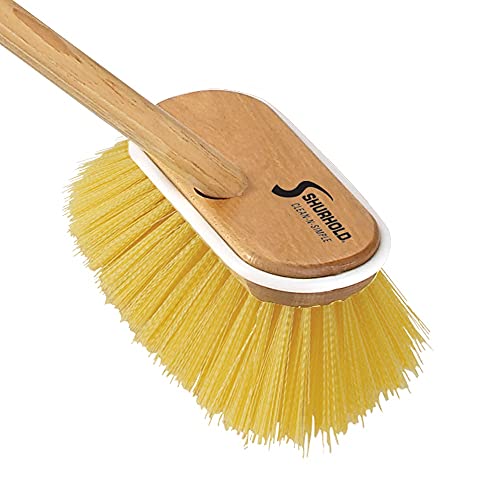 Shurhold Marine Mate 6" Deck Brush with Handle Shurhold Brush on 48" Wooden Handle, Perfect for Under-Gunnel Storage - Medium Bristle
