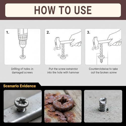 10 PCS Screw Extractor Set, Hex Broken Bolt Extractor Kit Multi-spline Stripped Screw Extractors Set Black Broken Bolt Remover Tool Kit for Stripped, Rounded, Broke, Damaged Screws, Bolts and Nuts