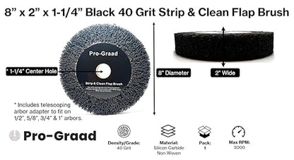 8" x 2" Black 40 Grit Strip & Clean Non-Woven Flap Brush Wheel - style: 8" x 2" x 1-1/4" Black