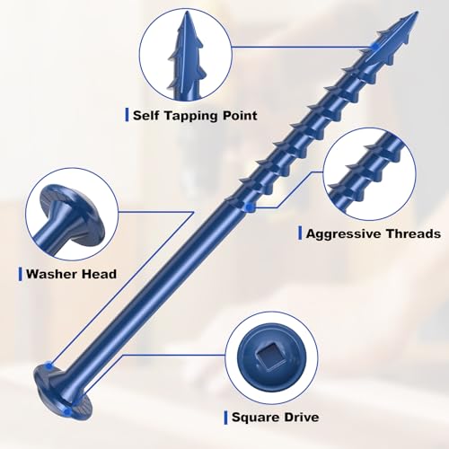 #8 Pocket Hole Screws 2-1/2 Inch, 320Pcs Coarse Thread Wood Screws, Square Drive, Washer Head, 4-Layer Coating, Drive Bit Included (Blue) - color: Blue, size: #8 x 2-1/2"