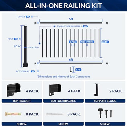 Egadis 2 Pack 36in H x 6ft W Modular Side Mount Aluminum Deck Railing Kit - color: Level 180D 6ft-P2